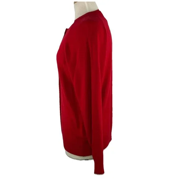 Vtg Designers Originals Sz L Red Cardigan Pearl Look Buttons Luxelon USA Made - Picture 3 of 7
